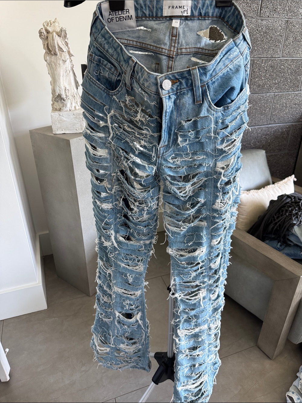 Frame Denim Light Blue Distressed Flare Jeans